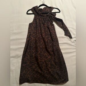 LaRoque Silk Leopard Print Tie Neck Cocktail Dress